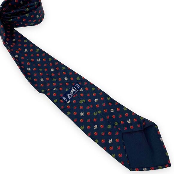 00s HERMES Vintage Black Red Patterned Silk Tie - Picture 6 of 7